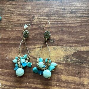 Chandelier Blue and Gold Earrings with Turquoise Beads